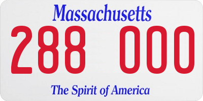 MA license plate 288OO0