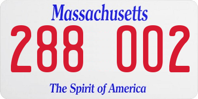 MA license plate 288OO2