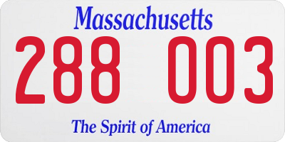 MA license plate 288OO3