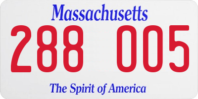 MA license plate 288OO5