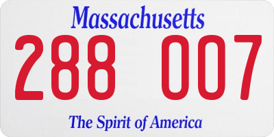 MA license plate 288OO7