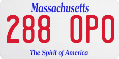 MA license plate 288OP0