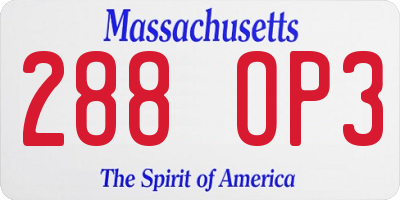 MA license plate 288OP3