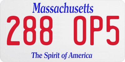 MA license plate 288OP5