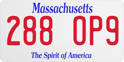 MA license plate 288OP9