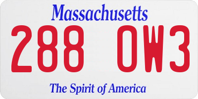 MA license plate 288OW3