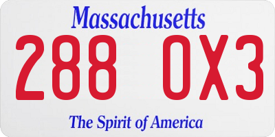 MA license plate 288OX3