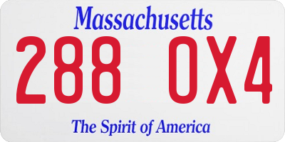 MA license plate 288OX4