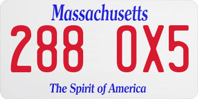 MA license plate 288OX5