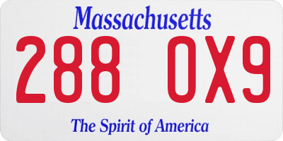 MA license plate 288OX9