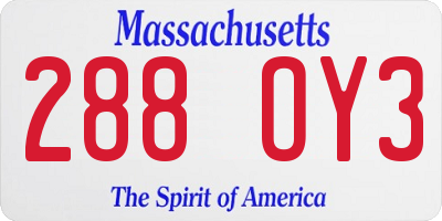 MA license plate 288OY3