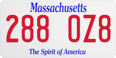 MA license plate 288OZ8