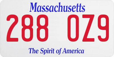 MA license plate 288OZ9