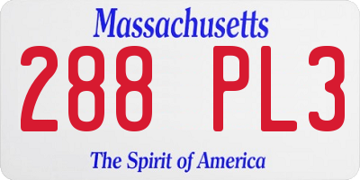MA license plate 288PL3