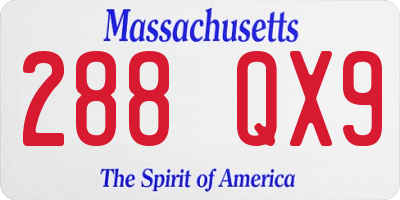MA license plate 288QX9