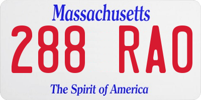 MA license plate 288RA0