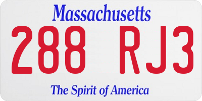MA license plate 288RJ3