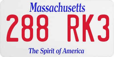 MA license plate 288RK3
