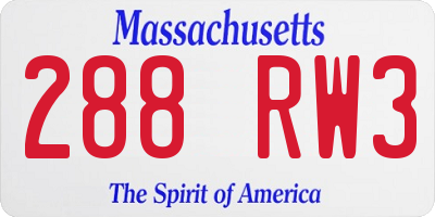 MA license plate 288RW3
