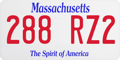 MA license plate 288RZ2