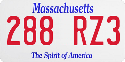 MA license plate 288RZ3