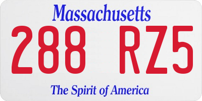 MA license plate 288RZ5