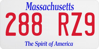 MA license plate 288RZ9
