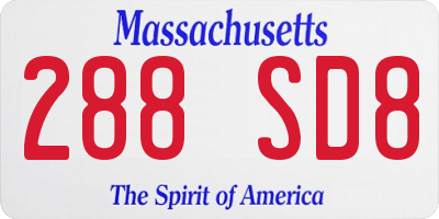 MA license plate 288SD8