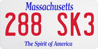 MA license plate 288SK3