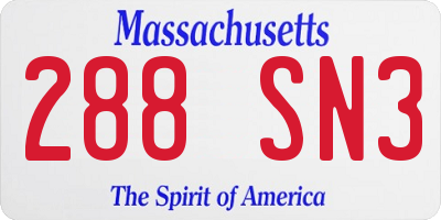 MA license plate 288SN3