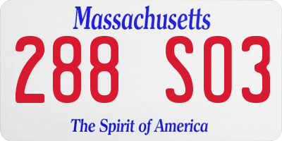 MA license plate 288SO3