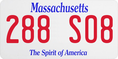 MA license plate 288SO8