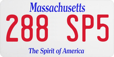 MA license plate 288SP5