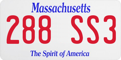 MA license plate 288SS3