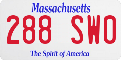 MA license plate 288SW0