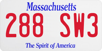 MA license plate 288SW3