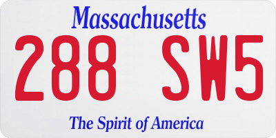 MA license plate 288SW5