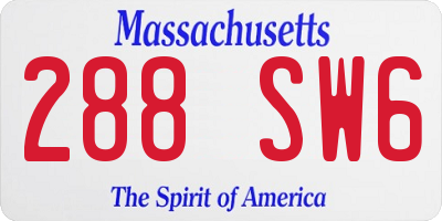 MA license plate 288SW6