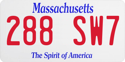 MA license plate 288SW7