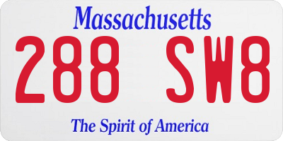MA license plate 288SW8