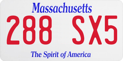 MA license plate 288SX5