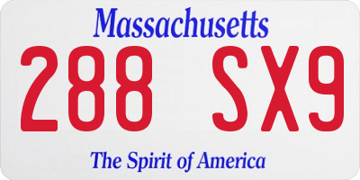 MA license plate 288SX9
