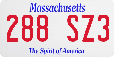 MA license plate 288SZ3