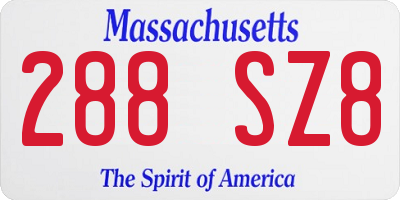 MA license plate 288SZ8