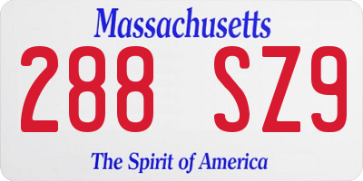 MA license plate 288SZ9