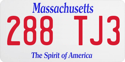 MA license plate 288TJ3
