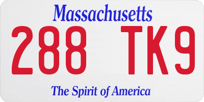 MA license plate 288TK9