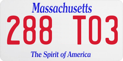 MA license plate 288TO3