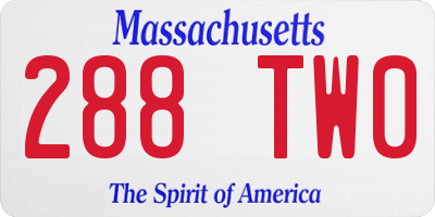 MA license plate 288TW0