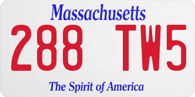 MA license plate 288TW5